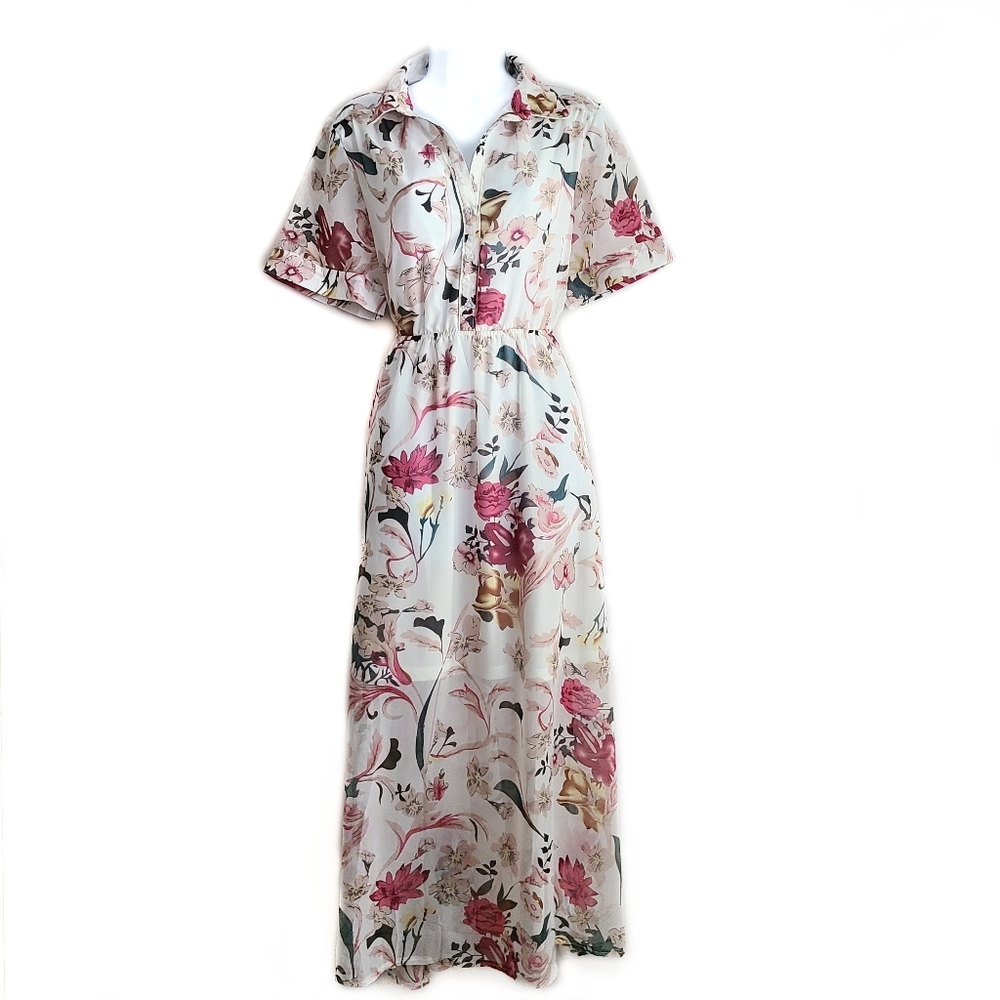 Belted Floral Button Down Maxi Dress